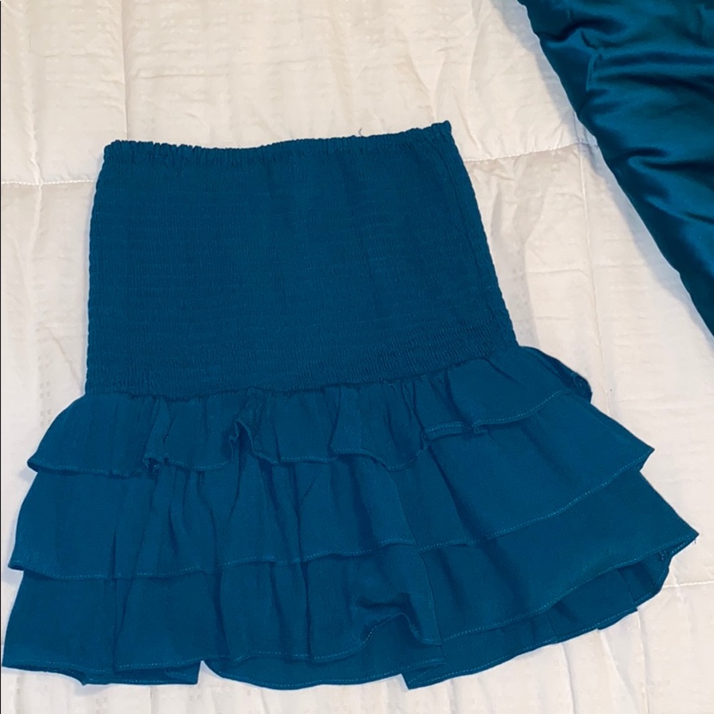 Teal olivaceous smocked mini skirt